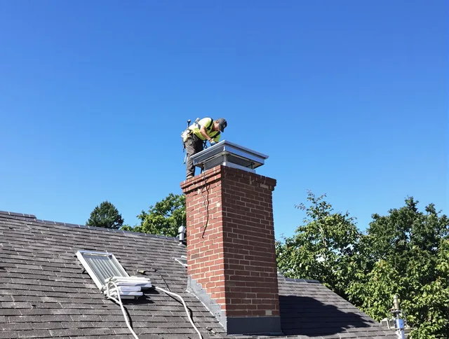 Rancho Cucamonga Chimney Sweep technician measuring a chimney cap in Rancho Cucamonga, CA