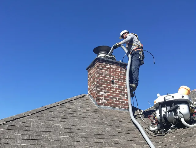 Dedicated Rancho Cucamonga Chimney Sweep team member cleaning a chimney in Rancho Cucamonga, CA