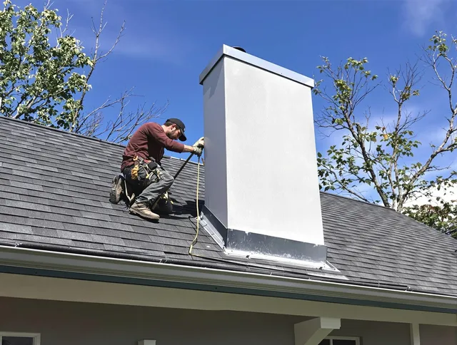 Rancho Cucamonga Chimney Sweep team member finishing chimney construction in Rancho Cucamonga, CA
