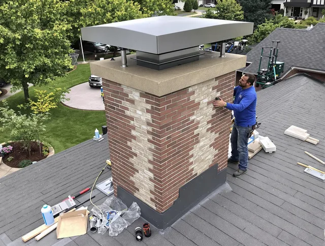 Rancho Cucamonga Chimney Sweep team working on a custom chimney remodel in Rancho Cucamonga, CA