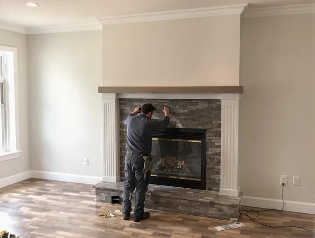 Rancho Cucamonga Chimney Sweep finishing a custom fireplace install in Rancho Cucamonga, CA